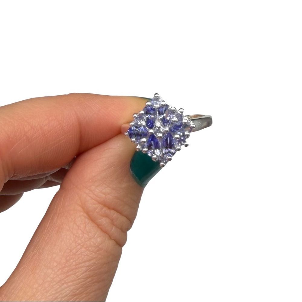 Tanzanite Ring Size 10.5 Solid 925 Sterling Silver Multi Stone - Picture 4 of 7